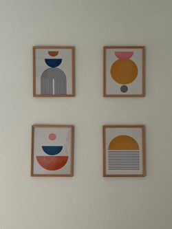 Set of 4 (8x10”) Picture Frames with Modern Abstract Posters