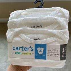 Carter’s Short Sleeve White Bodysuits 0-3 Month