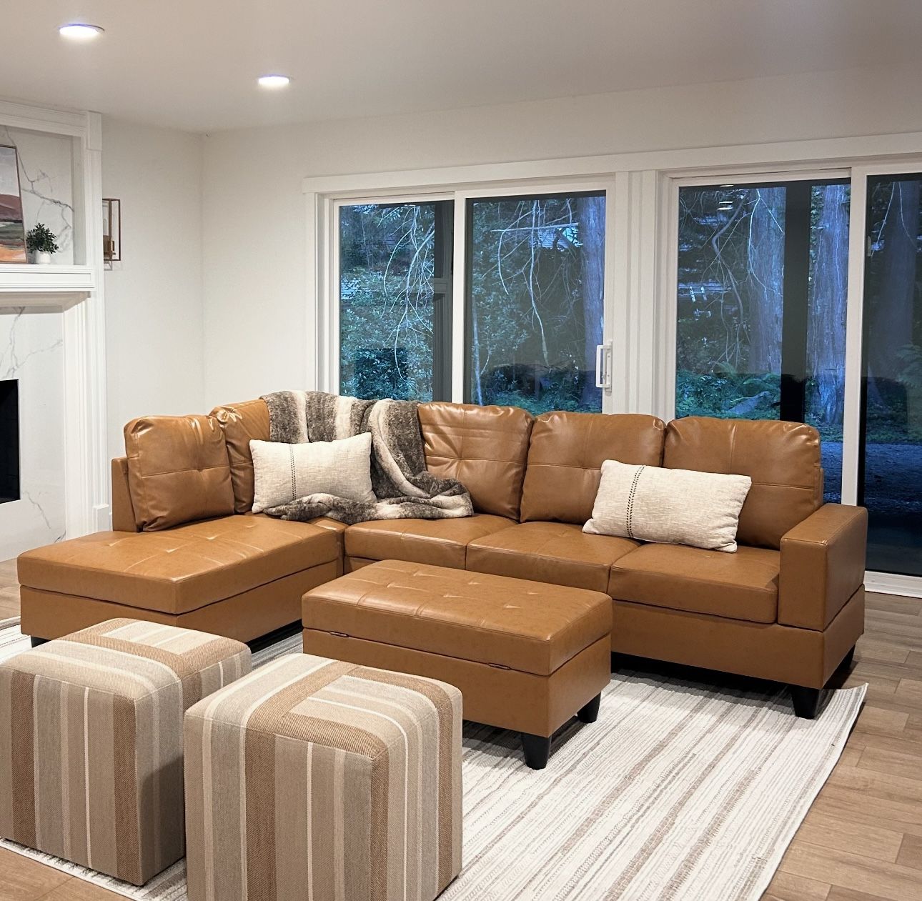 Carmel Leather Sectional Couch And Ottoman