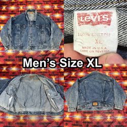 VTG 80s Levis Men’s Sz XL Made in USA White Tab Blue Denim Trucker Jacket Button