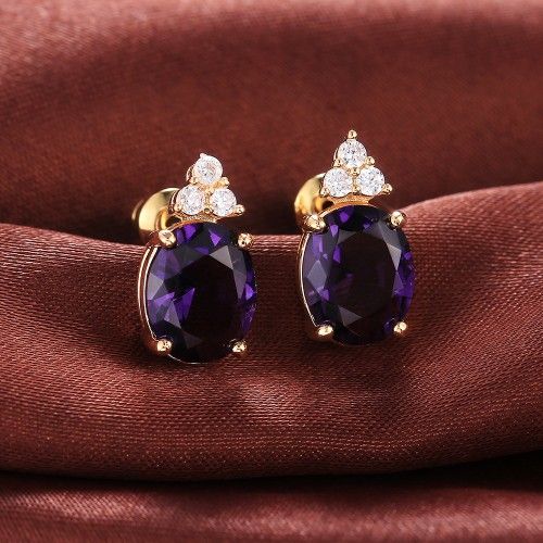 "Beautiful Big Oval Zircon 14K Gold Plated Stud Earrings for Women, VP1023
 
 