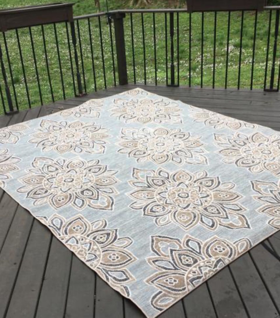 StyleWell Blue 8 ft. x 10 ft. Floral Indoor/Outdoor Area Rug