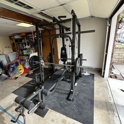 Vesta Fitness Smith Machine 1001 w/Bench Attachment | 230lb Bumpers Olympic Weights | 7ft Olympic Bar | Gym Equipment | FREE DELIVERY/INSTALL🚚 