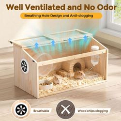 Wooden Hamster Cage Habitat with Visible Acrylic Boards, NEW