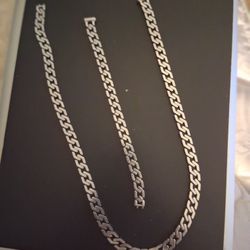 Mens Stainless Steel Chain And Bracelet Set