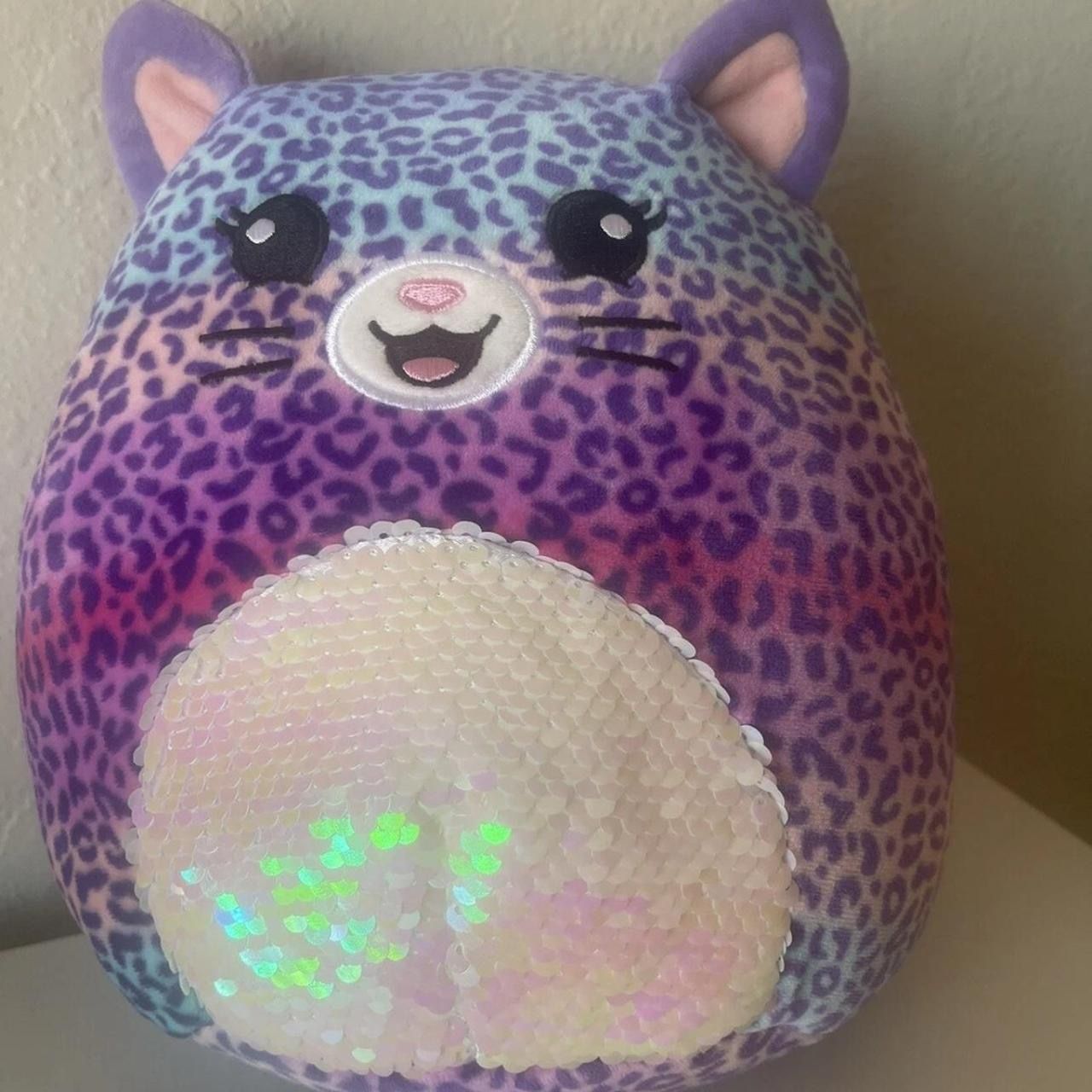 Squishmallow 8” Scented Mystery Squad Plush Sequin Belly Purple Cat Leopard