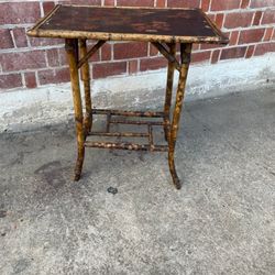 Antique Rattan Bamboo Side Table Plant Stand 