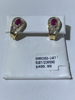 14ky ruby earrings w/diamonds