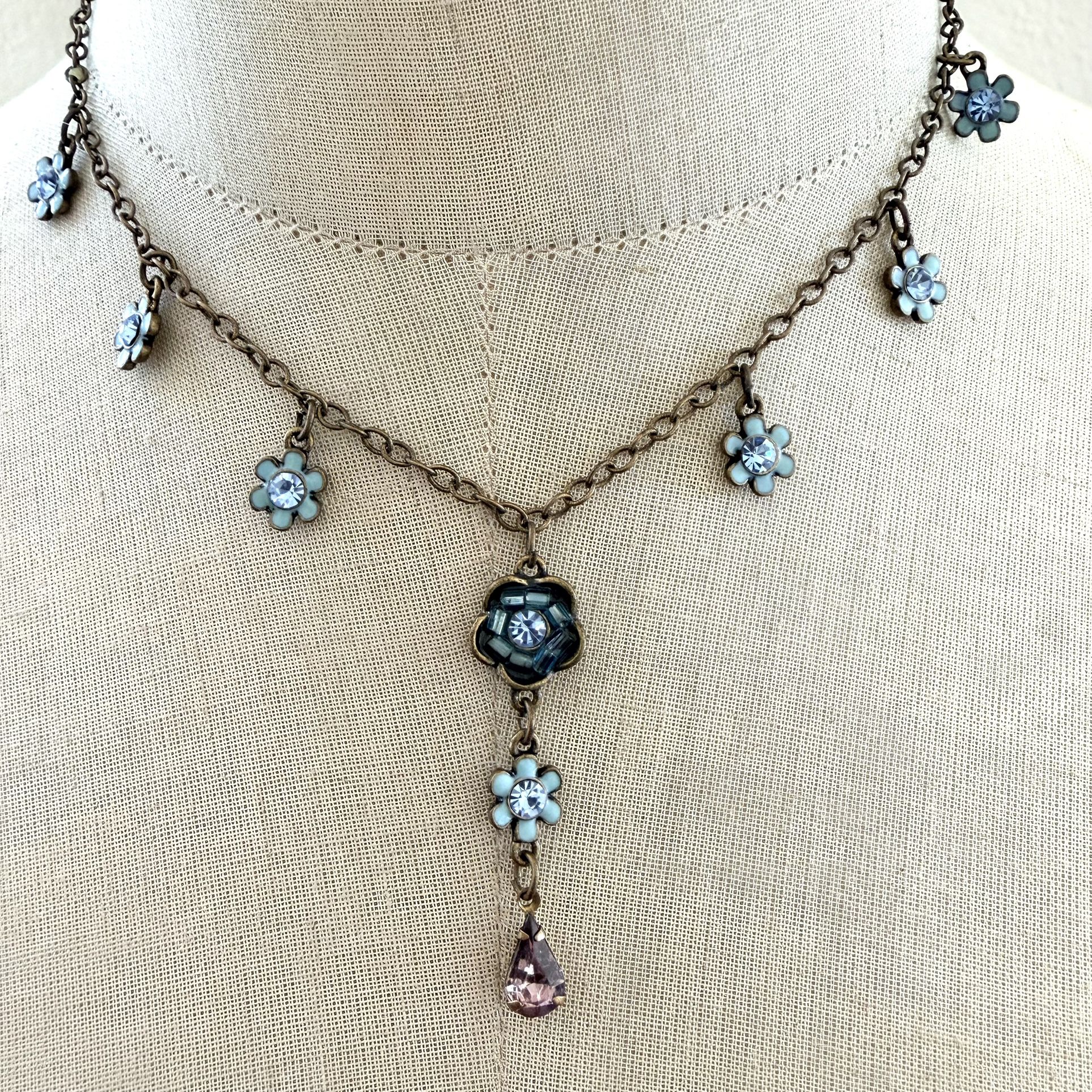 Avon Vintage Blue Enamel Y Flower Necklace