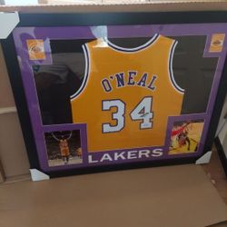 Shaq Autograph Lakers Jersey Framed 