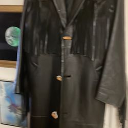 Three-quarter length leather coat