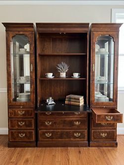 Traditional Walnut Secretary Desk Wall Unit