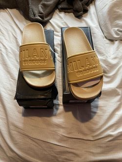 Women Size 10/W41- Milano Di Rogue Colorful Tan Simba Slides
