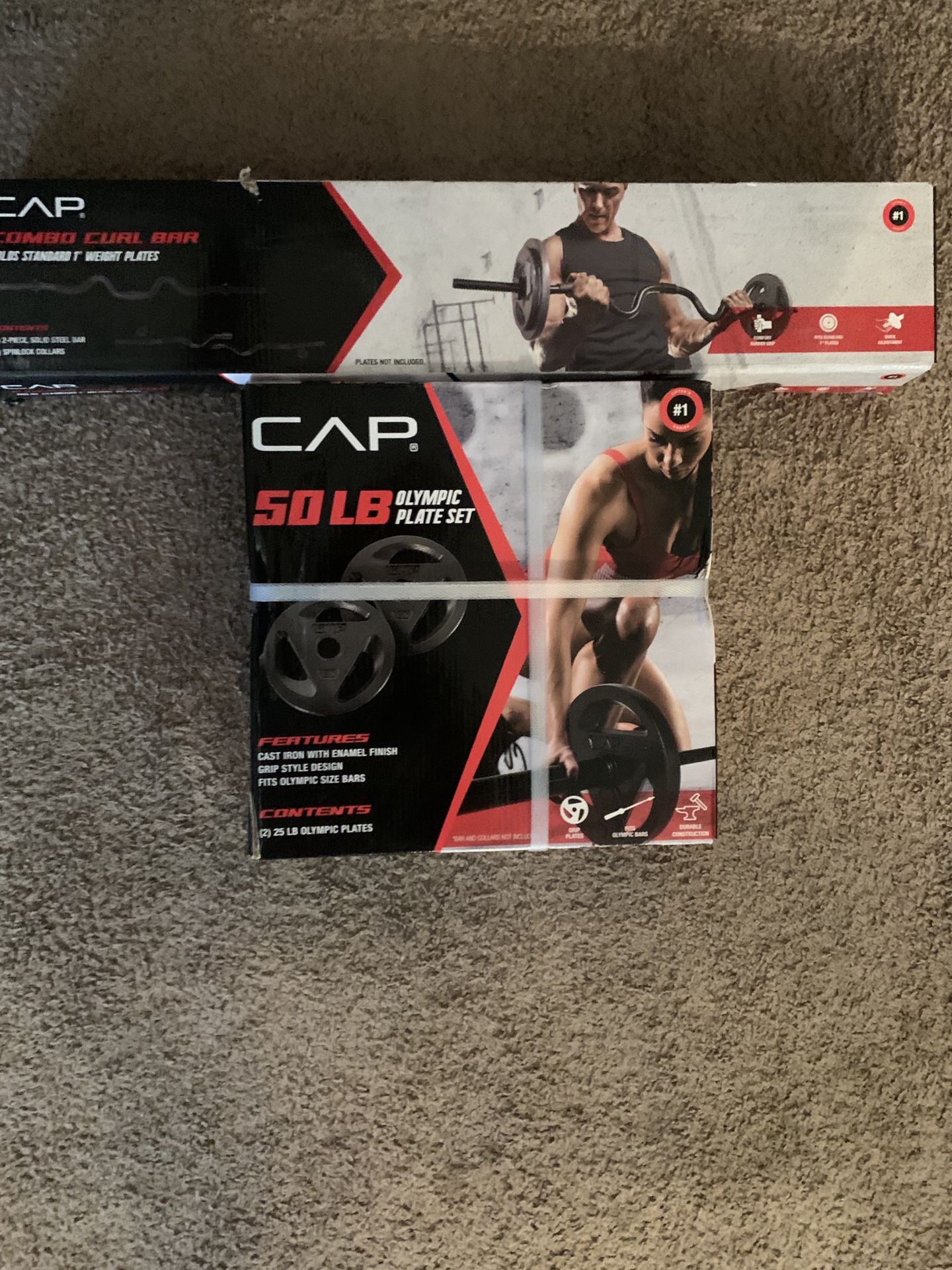 Weight combo curl bar and 50lb plates. Brand new never open or use