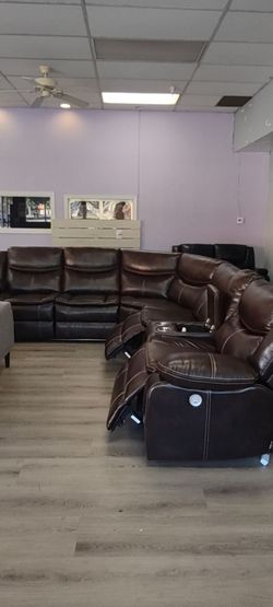 New sectional sofa with three power recliners on sale now don't miss