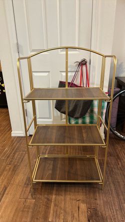3-Tier Gold Metal and Wood Shelf