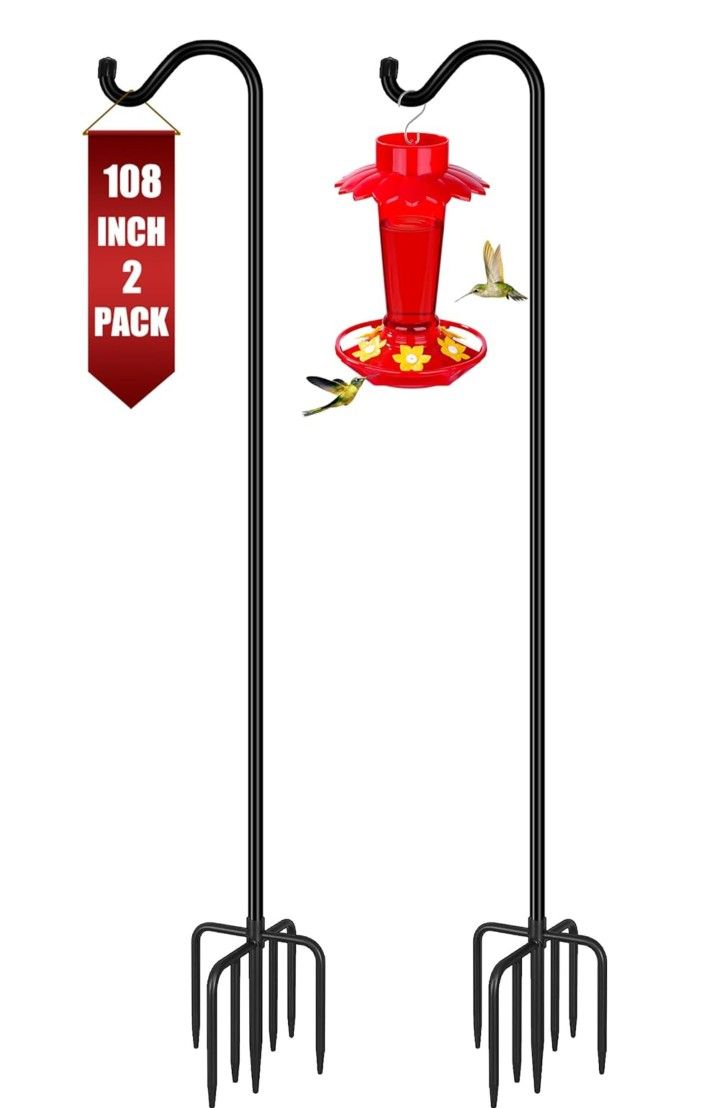 2 Pack 108 Inch Tall Shepherds Hooks for Outdoor Bird Feeders, Heavy Duty Bird Feeder Pole Stand, Adjustable Hanger for Plant