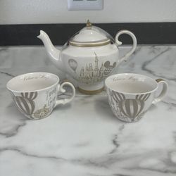 Disney Parks Exclusive Ceramic Teapot And Tea Cups