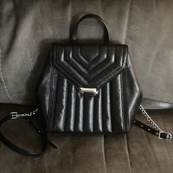 Michael Kors Black Leather Backpack With Silver Chains 