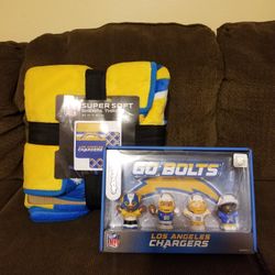NFL Los Angeles Chargers Super Soft Sherpa Throw Blanket 50"×60" & Fisher Price Little People Collector NFL Los Angeles Chargers Figure 4-Pack