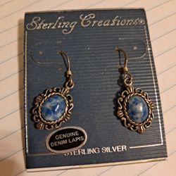 Sterling Silver Genuine Denim Lapis Ear Rings-$20.00