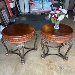 Sale Two Cherry Wood And Wrought Iron . End Tables Has Slight Scratches 