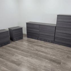 DRESSER, CHEST AND TWO NIGHTSTANDS 