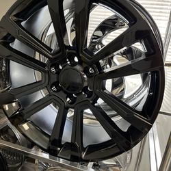 22” Gloss Black GMC Chevy Replica Wheels Rims Tires Sensors 