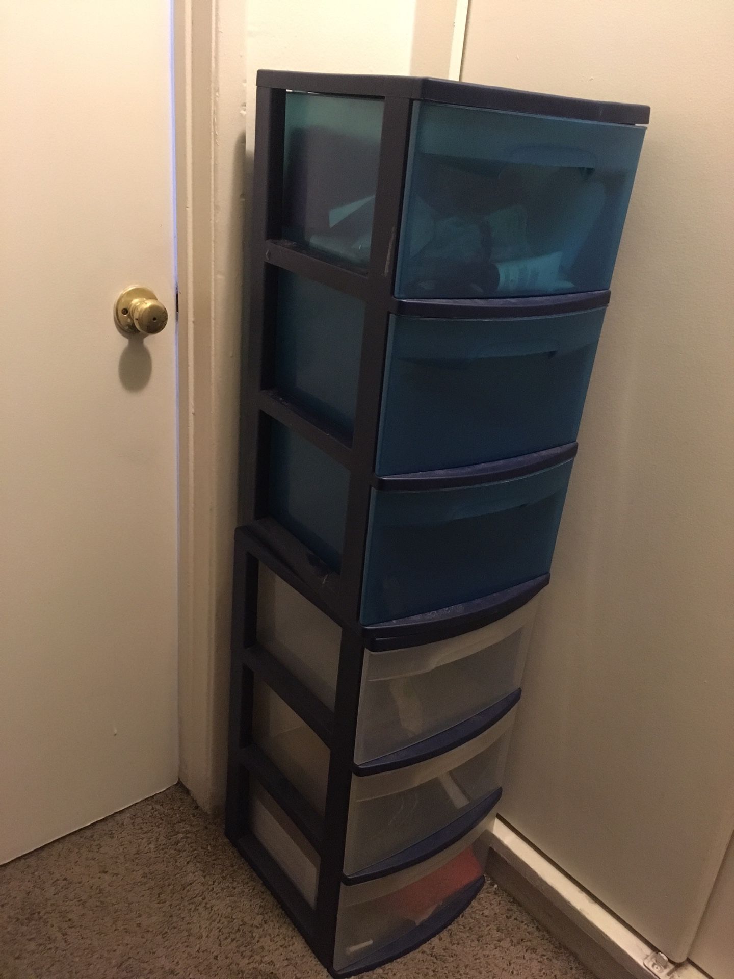 Blue storage plastic drawers