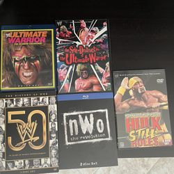 Lot of 5 WWE WWF DVD Blu ray NWO Hulk Hogan still Ultimate Warrior 50 years
