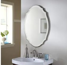 allen roth 20 in W x 30 in H Oval Silver Beveled Wall Mirror for