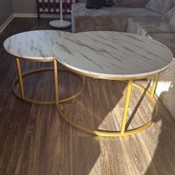 2-Piece Marble Coffee Table Set (Gold Frame)