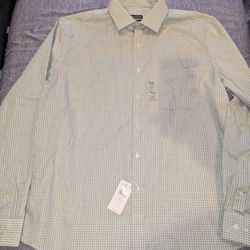 Van Heusen Mens Size 17.5 36/37 Classic Fit Flex Collar Striped Shirt Blue White