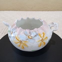 1900's Dainty Antique Hand Painted Daisy Flower Pinch Top Porcelain Sugar Bowl