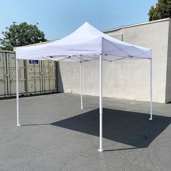 (NEW) $99 Heavy-Duty 10x10 ft Popup Canopy Tent Instant Shade w/ Carry Bag Rope Stake, White/Blue