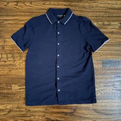 Banana Republic Navy Blue Performance Knit Button-Up Polo Shirt Size Medium