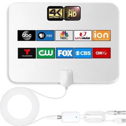 TV Antenna Indoor Long Range 900 Miles, Supports 4K 1080p Smart TV Signal Reception with Signal Amplifier 16ft HDTV Coax Cable