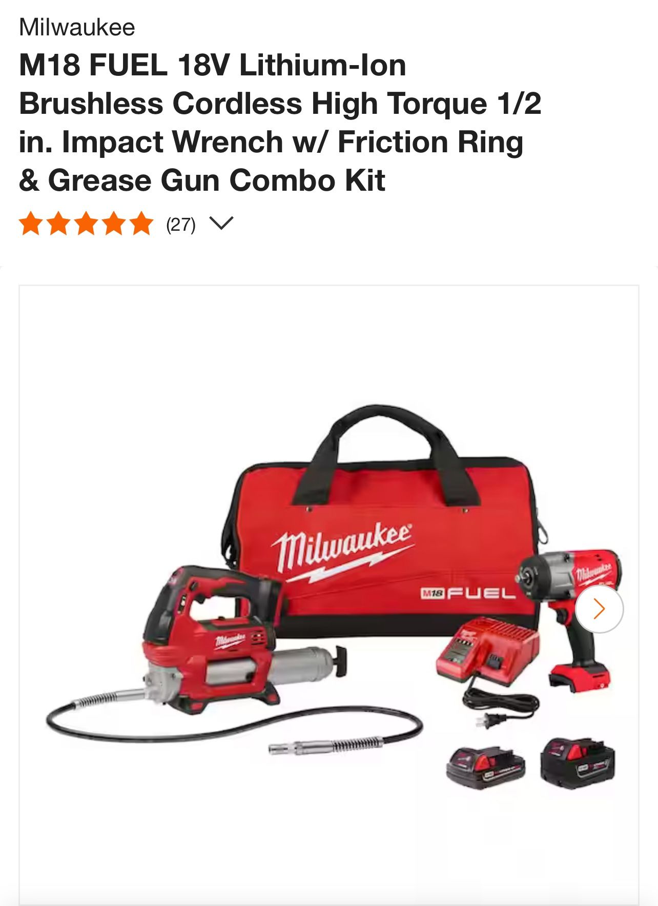 M18 FUEL 18V Lithium-Ion Brushless Cordless High Torque 1/2 in. Impact Wrench w/ Friction Ring & Grease Gun Combo Kit