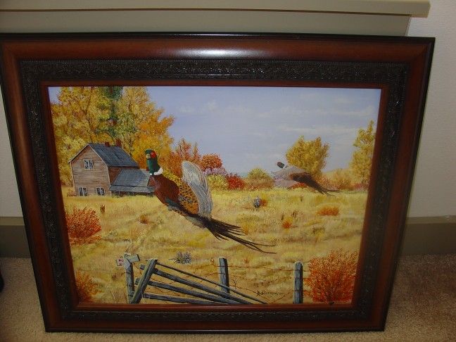 Original Framed Pheasant Oil Painting – Collectible W/HANGER 25x22