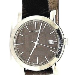 Authentic Burberry BU1775 Swiss Smoked Check Brown Fabric Strap Watch #32507B