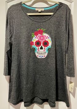 Sugar Skull Embroidered Top Size XL