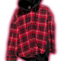 Red And Black Comfy Button Up Hoodie 