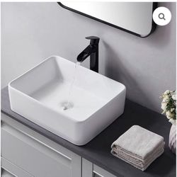 White Rectangle Above Counter Ceramic Vanity Sink 001S 19x15x5.25