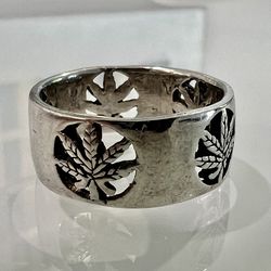 🍁  (5) Leaf Marijuana Ring/Band Sterling Silver Size 11 1/4