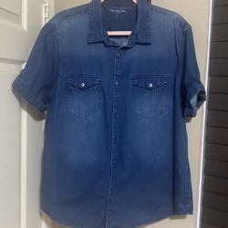 Calvin Klein Blue Jean Button Up Shirt Size XL
