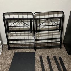 Black Metal Full Size Bed Frame & Black Wood Nightstand 
