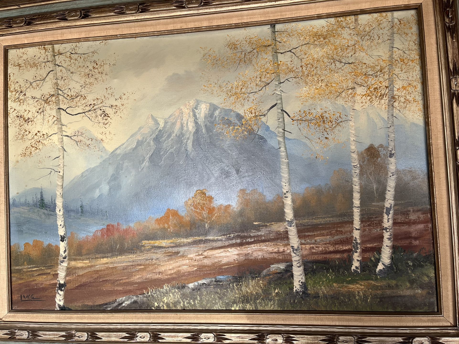 Oil Painting beautiful snow capped mountain scene