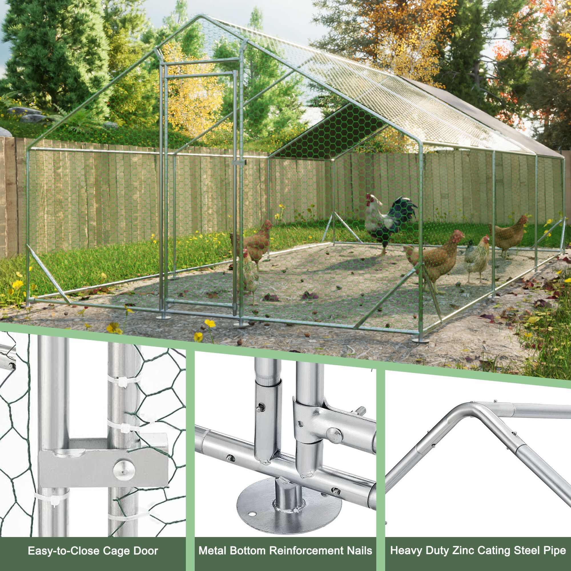 Large Metal Chicken Coop, Walk-in Chicken Run,Galvanized Wire Poultry Chicken Hen Pen Cage, Rabbits Duck Cages with Waterproof and Anti-Ultraviolet Co