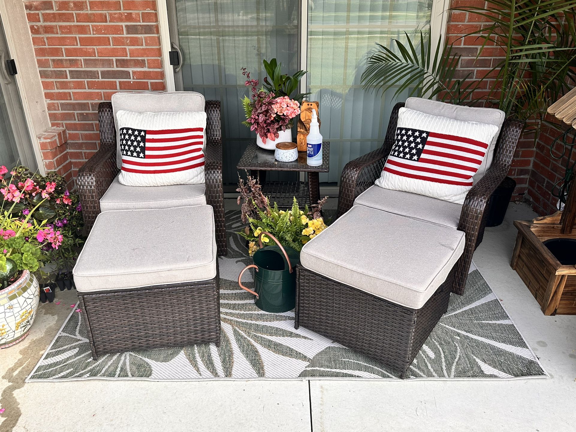 Wicker Outdoor Chair and Ottoman Set