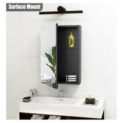 Fundin Medicine Cabinet 14 x 24 inches Mirror Size, Recessed or Surface Mount, Black Aluminum Bathroom Wall Cabinet with Mirror and Adjustable Shelves